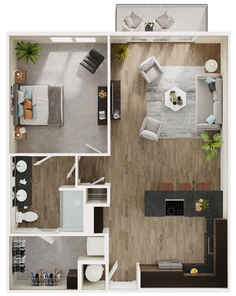 Floor plan for 1 bed, 1 bath, 880 sqft